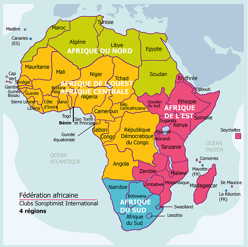 Carte Afrique Fédération Sorptimiste 4 régions