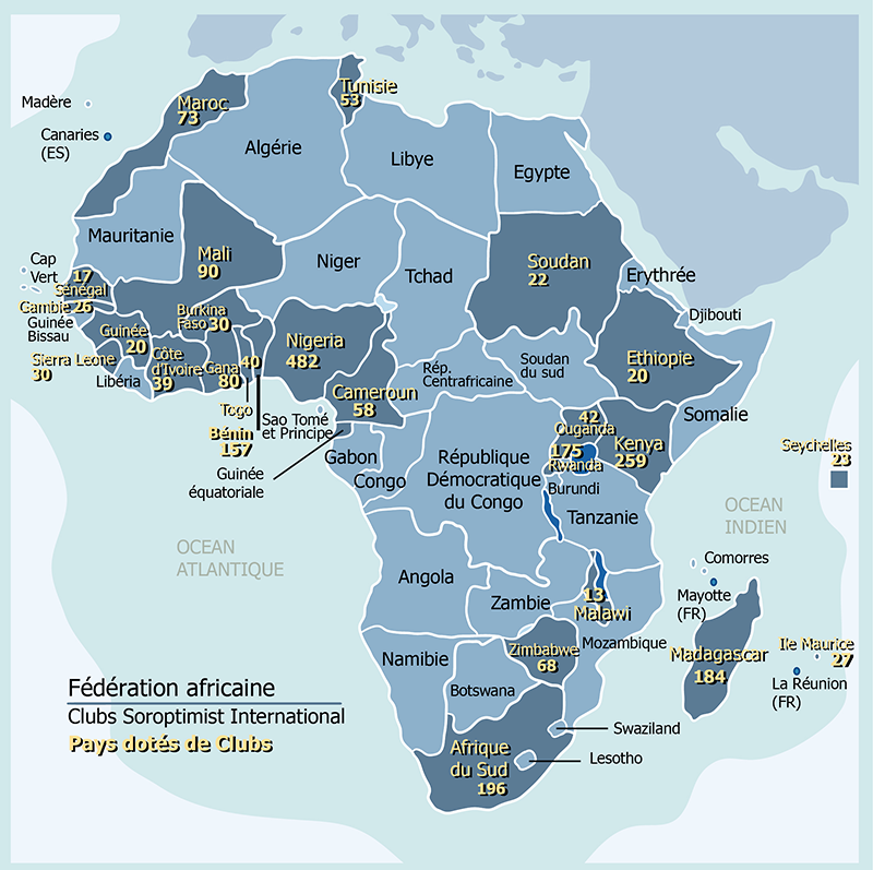 Carte Afrique Fédération Sorptimiste Clubs