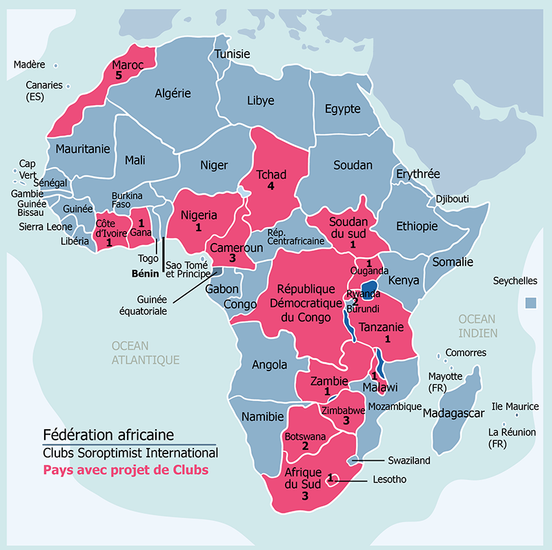 Carte Afrique Fédération Sorptimiste Projets de Clubs